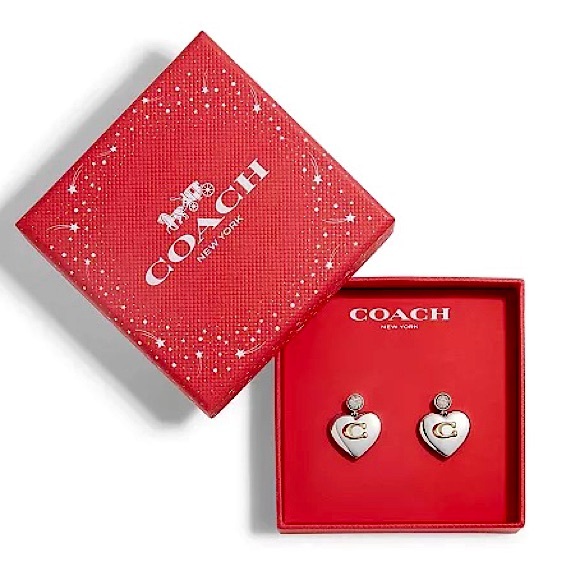 COACH Silver-tone Signature Heart Drop Earrings - Picture 11 of 12